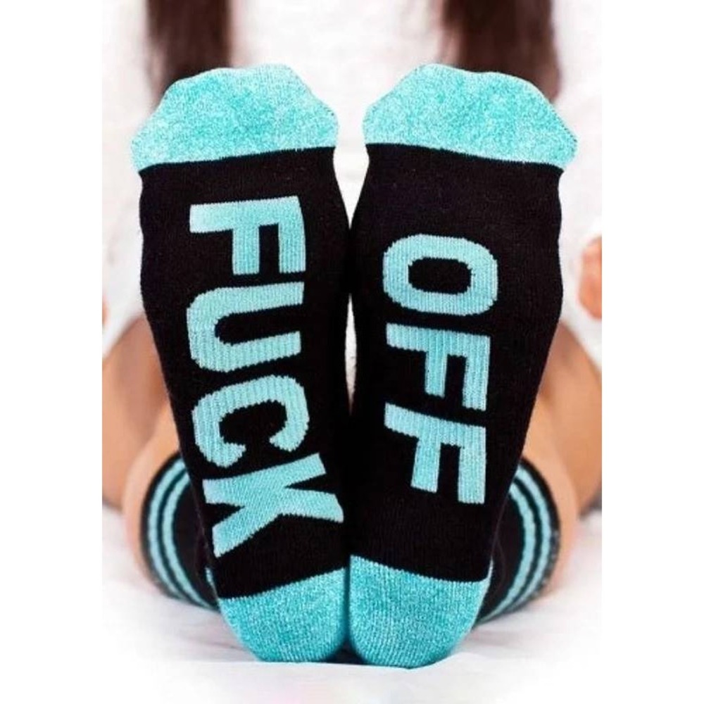 2 Pairs Funny Novelty Socks F*ck Off Black Pink Blue Women's Crew Socks - Picture 2 of 2